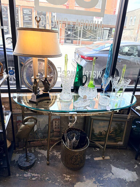 Vintage Ethen Allen brass triple swan bouillette table lamp with original shade approx 28t-for pick up only