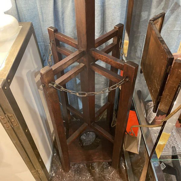 Early 20th Century Mission Oak Hall Tree Arts and Crafts Style -- Wood Hooks, Umbrella Holder, Chain Details -- 70in Tall, 12 in deep/wide IN STORE PICK UP ONLY