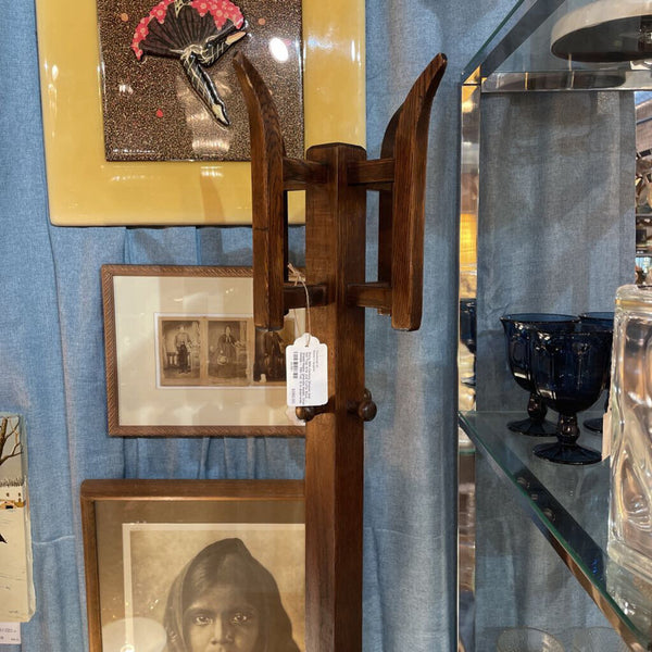 Early 20th Century Mission Oak Hall Tree Arts and Crafts Style -- Wood Hooks, Umbrella Holder, Chain Details -- 70in Tall, 12 in deep/wide IN STORE PICK UP ONLY