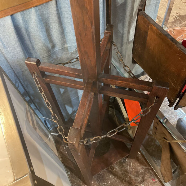 Early 20th Century Mission Oak Hall Tree Arts and Crafts Style -- Wood Hooks, Umbrella Holder, Chain Details -- 70in Tall, 12 in deep/wide IN STORE PICK UP ONLY
