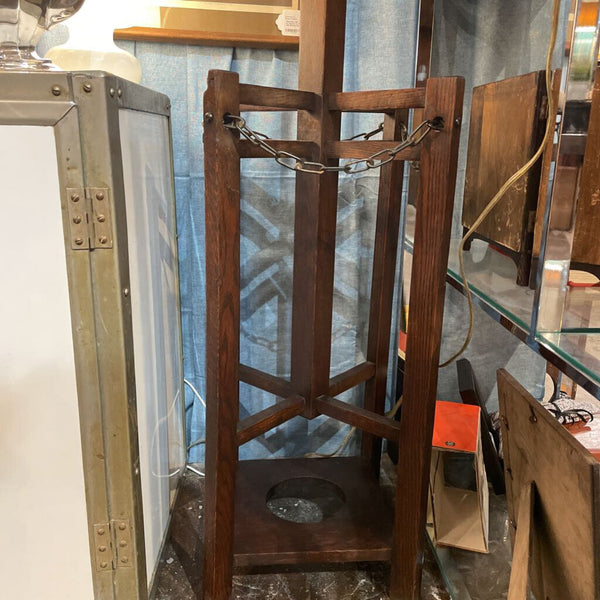 Early 20th Century Mission Oak Hall Tree Arts and Crafts Style -- Wood Hooks, Umbrella Holder, Chain Details -- 70in Tall, 12 in deep/wide IN STORE PICK UP ONLY