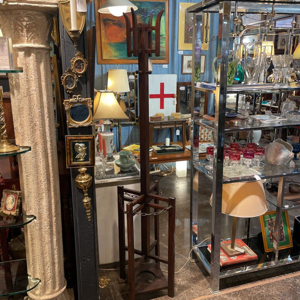 Early 20th Century Mission Oak Hall Tree Arts and Crafts Style -- Wood Hooks, Umbrella Holder, Chain Details -- 70in Tall, 12 in deep/wide IN STORE PICK UP ONLY