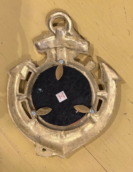 VINTAGE NAUTICAL SHIP WHEEL & ANCHOR BRASS MIRROR | 6.75"H X 5.25"H