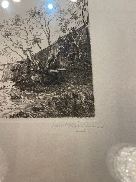 Signed Etching of a Cottage Titled "Tippen" -- Back of Frame Dates 1928 -- 19" x12.5"