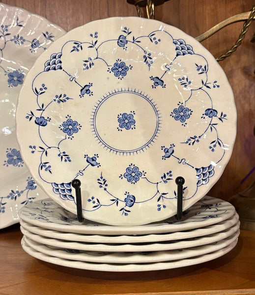 ENGLISH MYOTT STAFFORDSHIRE FINLANDIA BLUE & WHITE PLATES - SET OF 6 | 7"