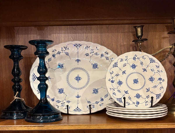 ENGLISH MYOTT STAFFORDSHIRE FINLANDIA BLUE & WHITE PLATES - SET OF 6 | 7"