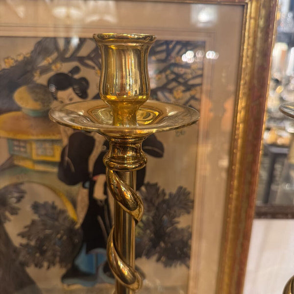 Large twist brass candle stick pair