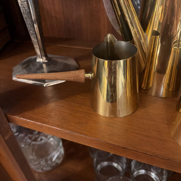 MCM Japanese brass and teak coffee/tea carafe and sugar creamer