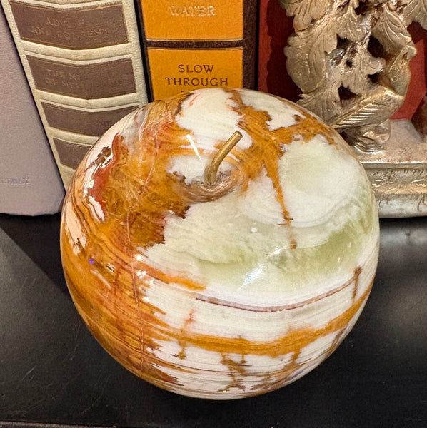 VINTAGAE ONYX APPLE WITH BRASS STEM | 4.5"H X 4"W