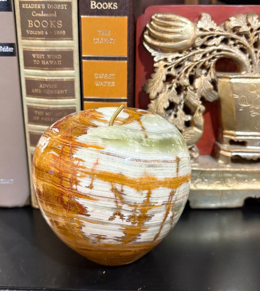 VINTAGAE ONYX APPLE WITH BRASS STEM | 4.5"H X 4"W