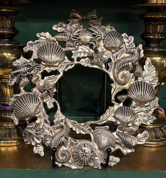 ENGLISH SILVER PLATE SEA LIFE VINTAGE WREATH OR TRIVET | 9.5"H X 9"W