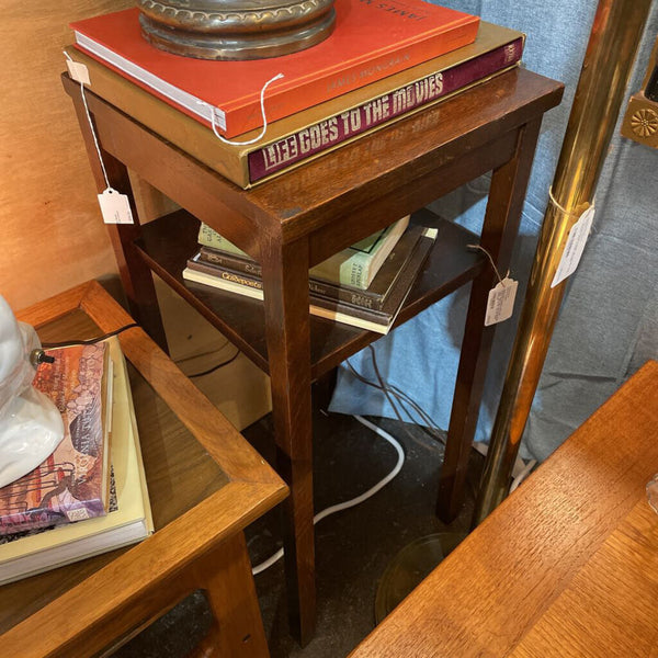 Early 20th Century Arts and Crafts Style Oak Two Tiered Side Table - AS IS 30" Tall 14" Wide ANTIQUE-- IN STORE PICK UP ONLY