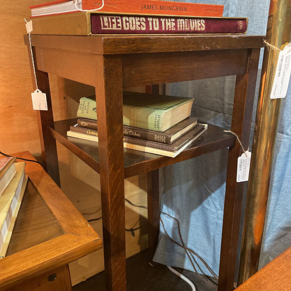 Early 20th Century Arts and Crafts Style Oak Two Tiered Side Table - AS IS 30" Tall 14" Wide ANTIQUE-- IN STORE PICK UP ONLY