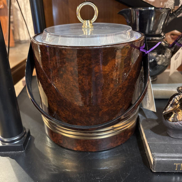 MID CENTURY TORTOISE ICE BUCKET WITH LID AND HANDLE
