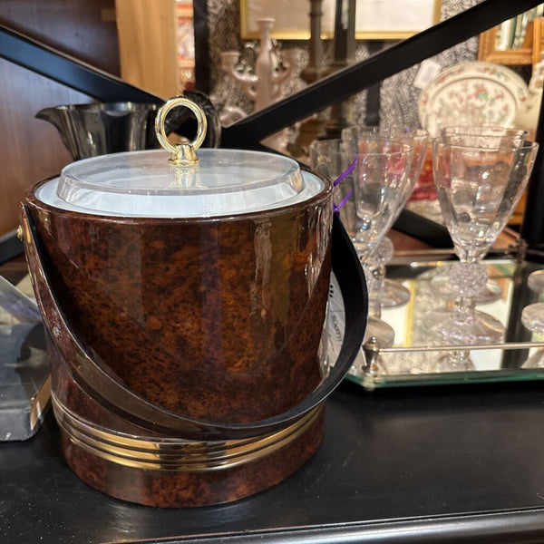 MID CENTURY TORTOISE ICE BUCKET WITH LID AND HANDLE