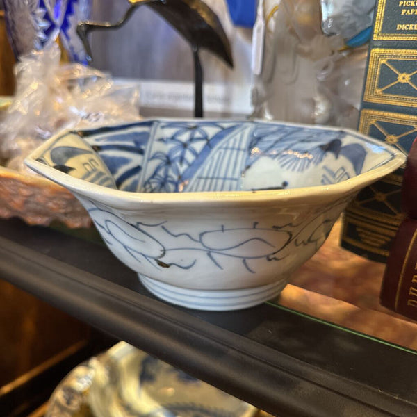 Blue and White Octagonal Bowl