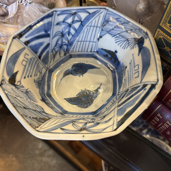 Blue and White Octagonal Bowl