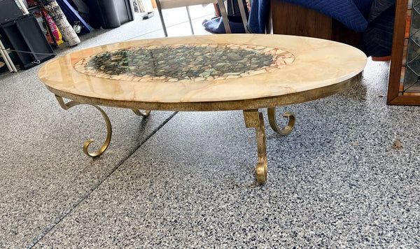 Mid Century Modern Onyx,Abalone,Mother of Pearl and brass coffeetable by Arturo Pani for Muller of Mexico-as found. Approx 58x26x16.5 For Pick Up Only Incredible true mid century piece