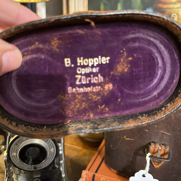 Vintage Swiss Binoculars and leather case as found