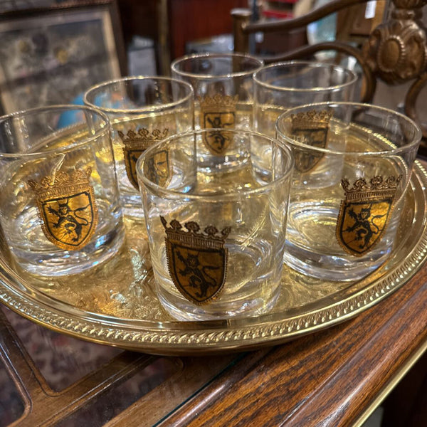 Set of 6 Crest shield Lion glasses