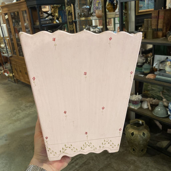 Vintage pink handpainted French waste basket