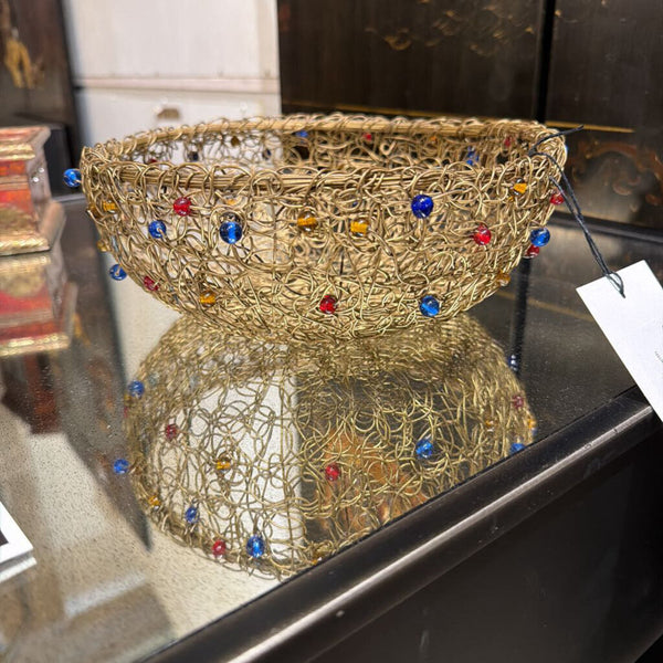 Hand made Wire basket with colored beads