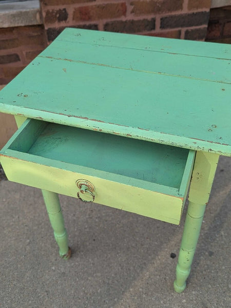 LSBJ - Mint Painted Primitive One-Drawer Accent Table 24"Wx18"Dx29"H