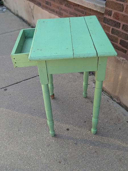 LSBJ - Mint Painted Primitive One-Drawer Accent Table 24"Wx18"Dx29"H