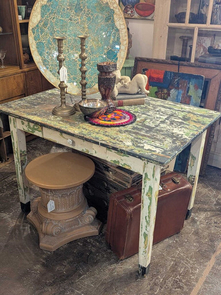 LSBJ - Primitive Farmhouse Work Table 41.5"Wx28"Dx28.5"H, 24" Bttm of Apron
