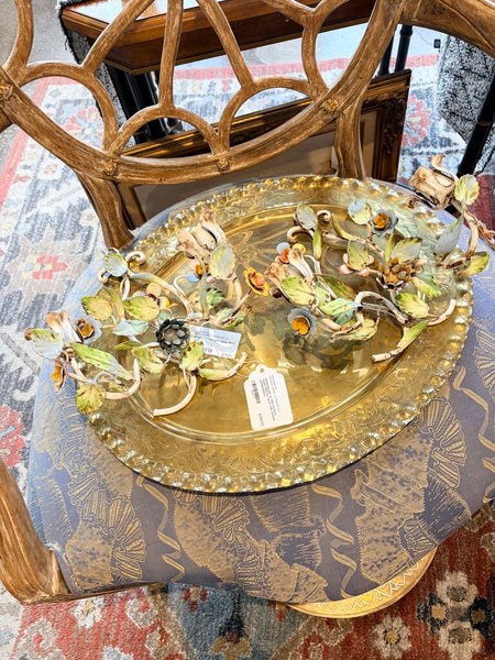 Matching pair of Mid Century Italian tolerate floral wall sconce candleholders