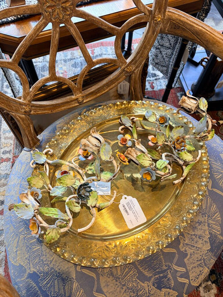 Matching pair of Mid Century Italian tolerate floral wall sconce candleholders