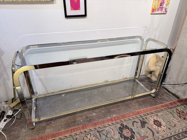 MCM brass and chrome console table 19x60x28