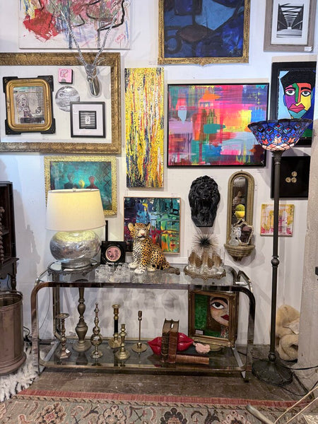 MCM brass and chrome console table 19x60x28