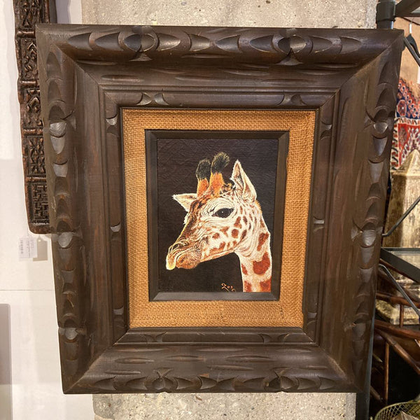 Vintage signed oil painting of giraffe 14" x 16"