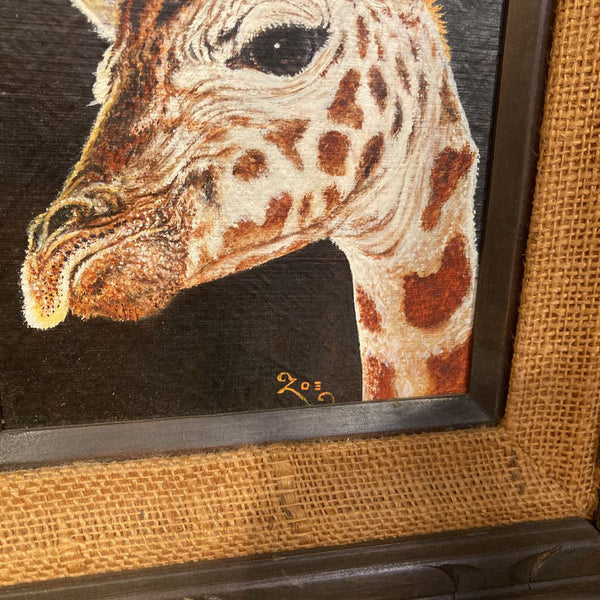 Vintage signed oil painting of giraffe 14" x 16"
