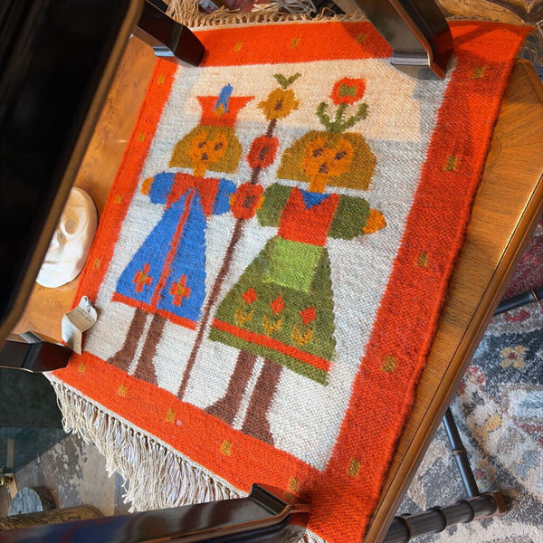 Large Maria Domanska hand woven wool folk art textile for Cepelia in the 1960s approx 21x20 with original tag