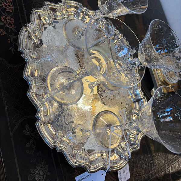 Footed silver plate vintage Rogers tray approx 14.5x11