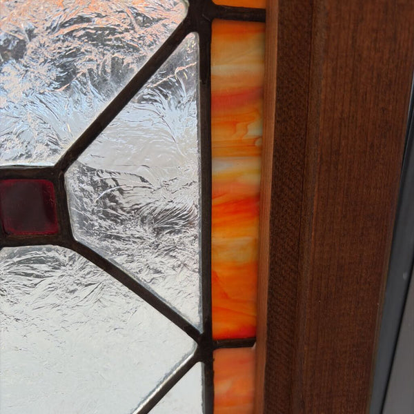 Gorgeous antique leaded glass window featuring a large fruit basket using slag glass approximately 34 1/2 x 24 1/2 for pick up only I Hooks placed for hanging