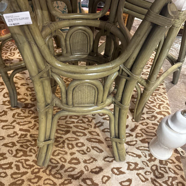 Vintage bamboo bar height bistro set with two bar chairs. In Store Pick Up.