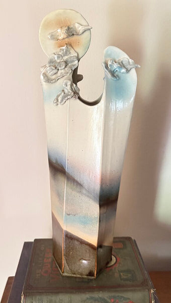 RARE 1980 FRED HALLIWELL LANDSCAPE POTTERY VASE, SIGNED AND DATED