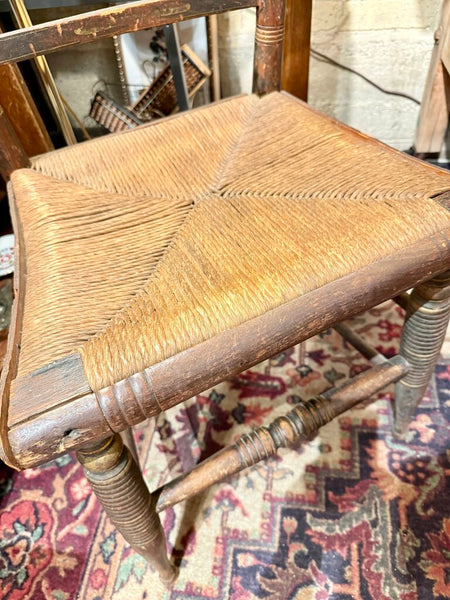 Antique Folk Art chair with rush seat 14x17W x33T pickup only