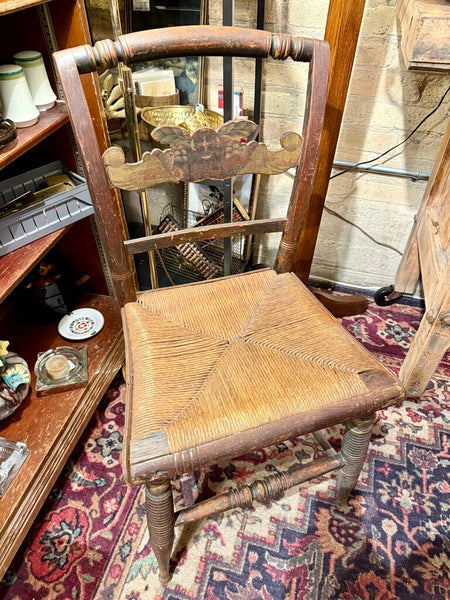 Antique Folk Art chair with rush seat 14x17W x33T pickup only