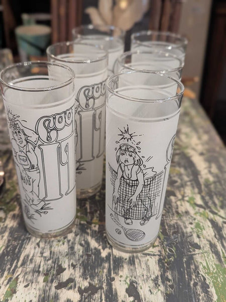 LSBJ - Set of 6, Vintage 1977 Superior Collection "Good Sport" Highball Glasses