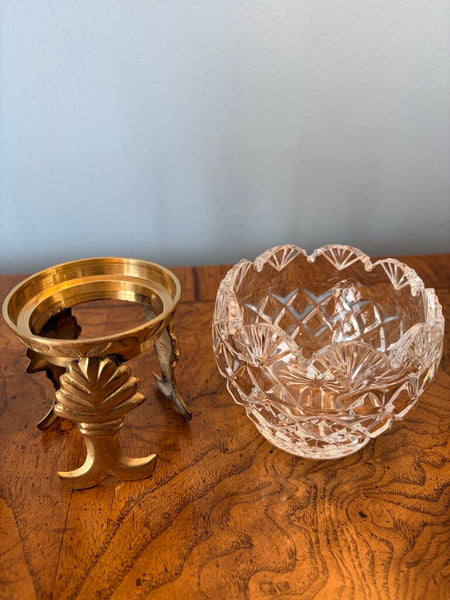Vintage Irish crystal mini bowl on brass stand-each