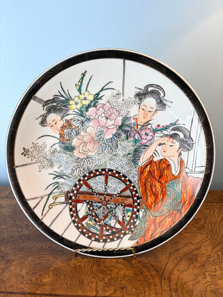Decorative chinoiserie Satsuma plate can be hung 12 inch