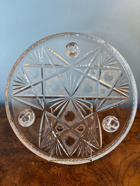 Heavy antique cut glass footed tray 11 inch