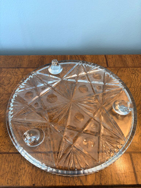 Heavy antique cut glass footed tray 11 inch