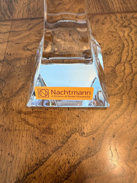 Gorgeous pair of Nachtmann crystal 9 inch green and clear candle holders