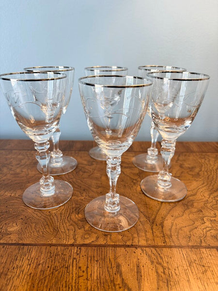 Tiffin Franciscan fantasy etched crystal cocktail glasses with platinum rim set of six