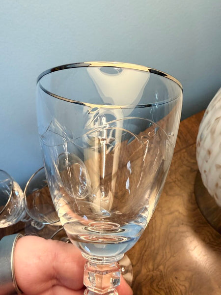 Tiffin Franciscan fantasy etched crystal cocktail glasses with platinum rim set of six